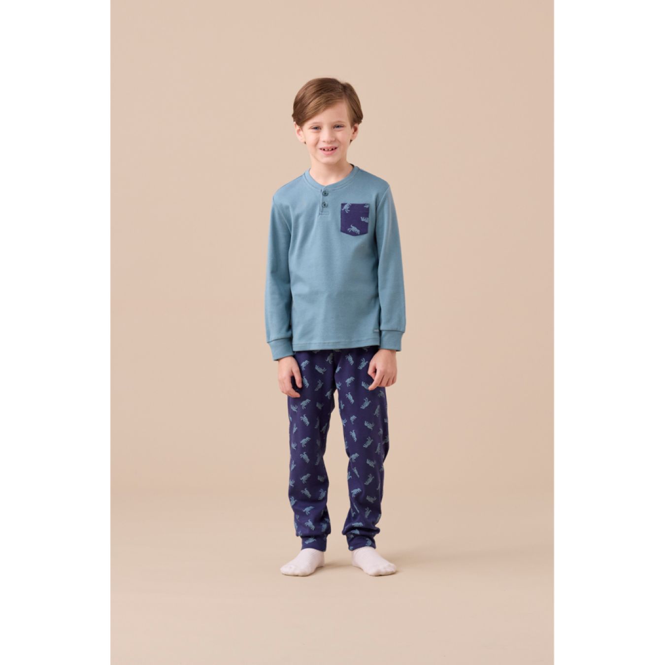 01961 -- 000 (2068) Pigiama Bambino caldo cotone Dino FL519 da 3 a 9 Anni - immagine 1