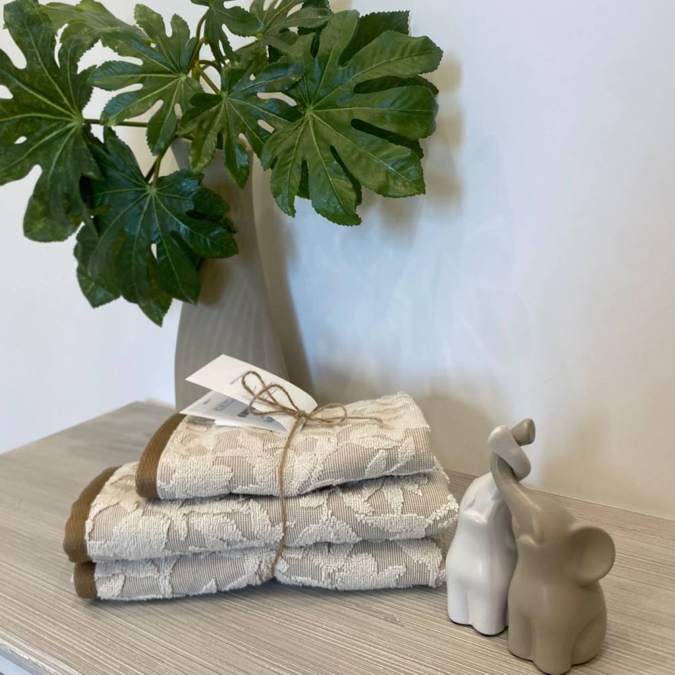 02012 -- 000 (2119) Set 1+1 Spugna Flower Jacquard Tortora - immagine 1