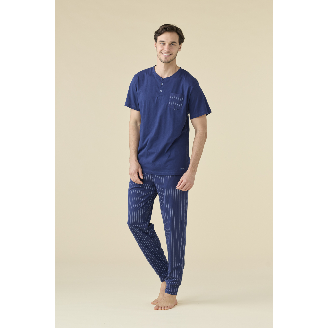 02201 -- 000 (2308) Pigiama Uomo Mezza Manica Pantalone Lungo Blu Navy FC003239 - immagine 1
