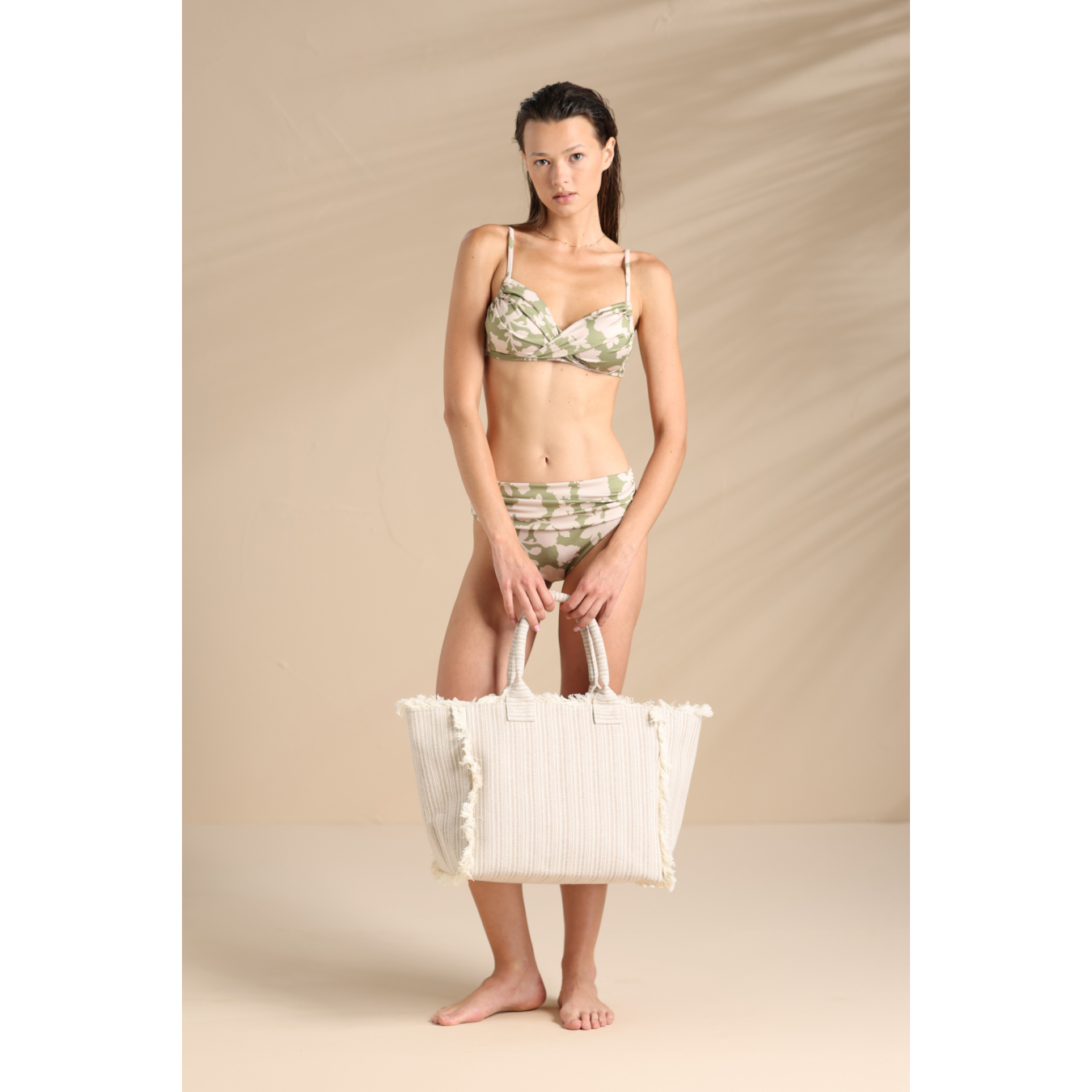 02347 -- 000 (2455) Borsa Mare Chiusura A Zip Beige TR001475 - immagine 1